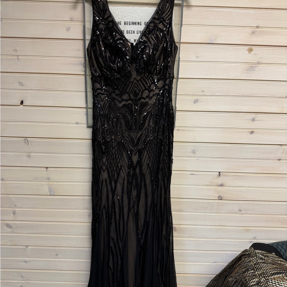 R&M Richards Black Sequin Maxi Dress